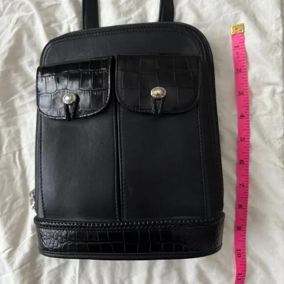 One World By Brighton Shoulder Bag Black Crossbody Croc Embossed Trim - Picture 8 of 12